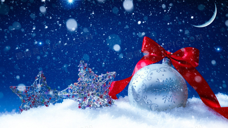 冬季夜晚圣诞装饰铃铛海报背景