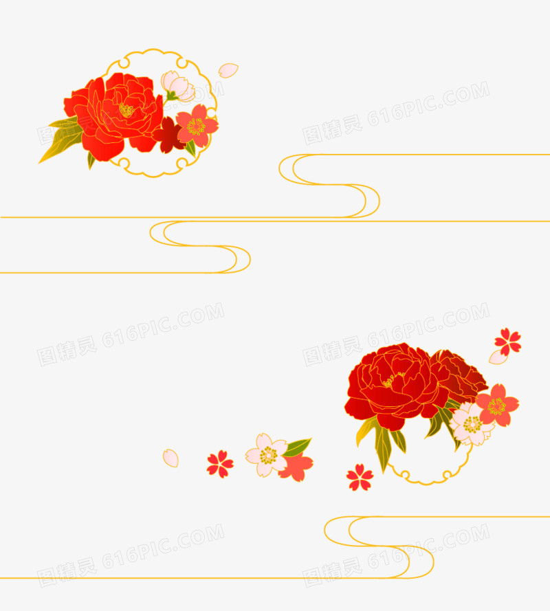 红色中国风花朵边框纹理