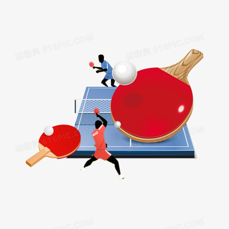 卡通创意乒乓球运动免抠插画元素