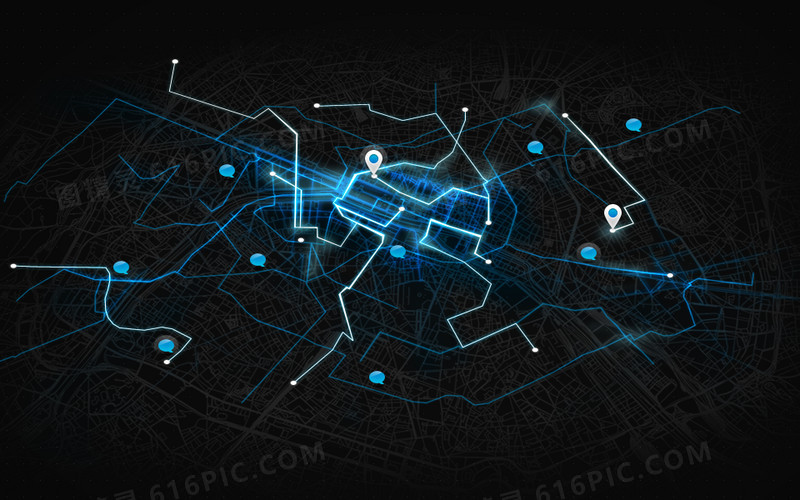 黑底蓝光科技地图海报背景