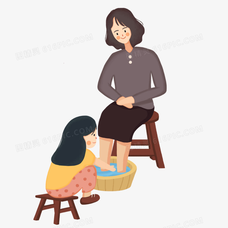 卡通手绘给母亲洗脚免抠元素