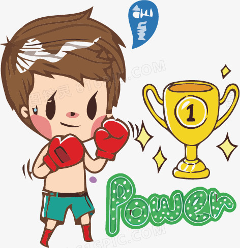 拳击运动员和奖杯卡通图