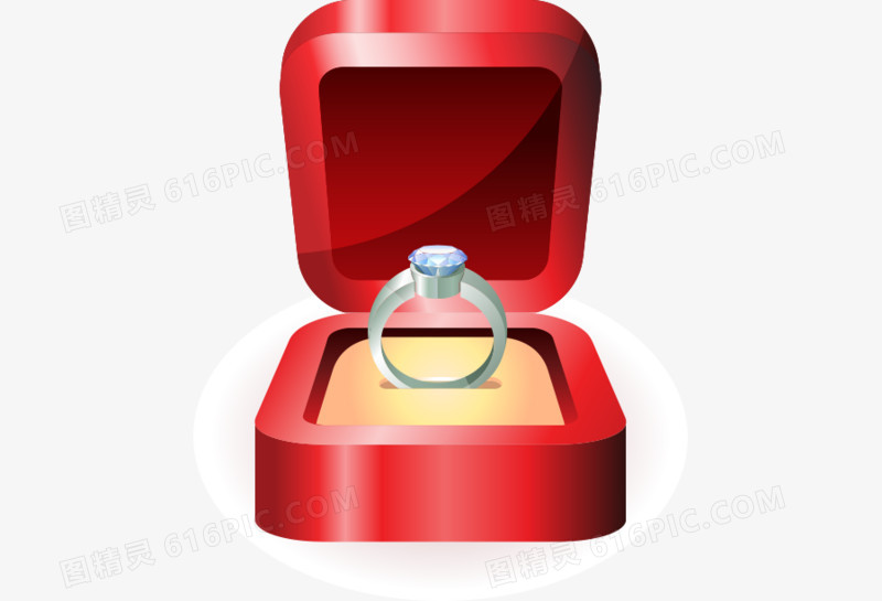 矢量结婚钻戒指环红色礼盒
