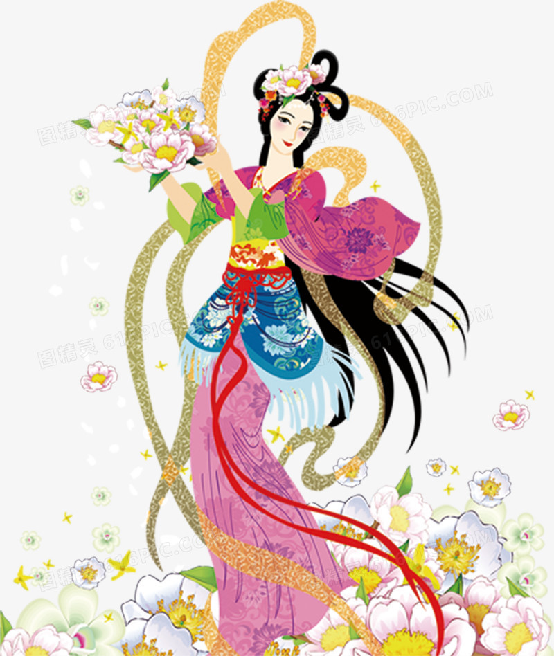 中秋节手绘美女花朵