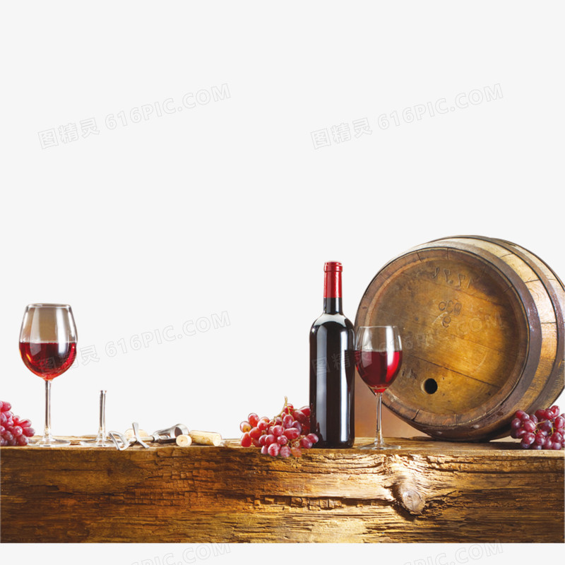 葡萄红酒和酒桶
