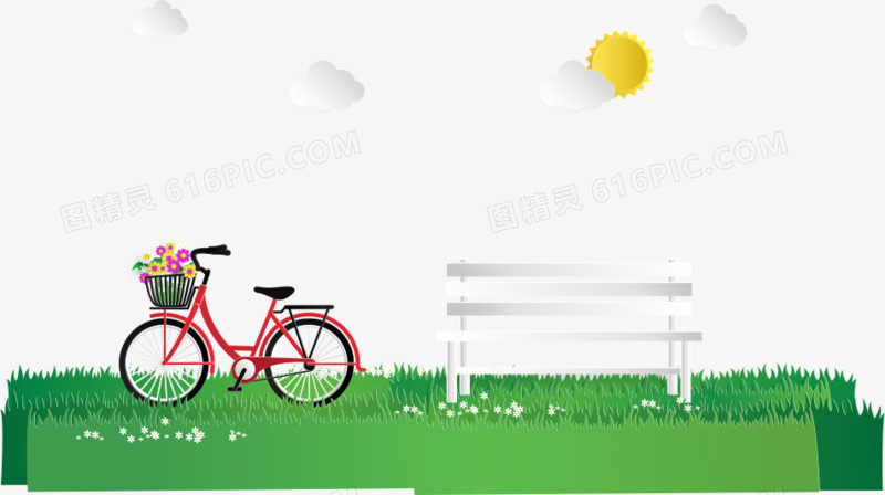 矢量绿色草地上的自行车