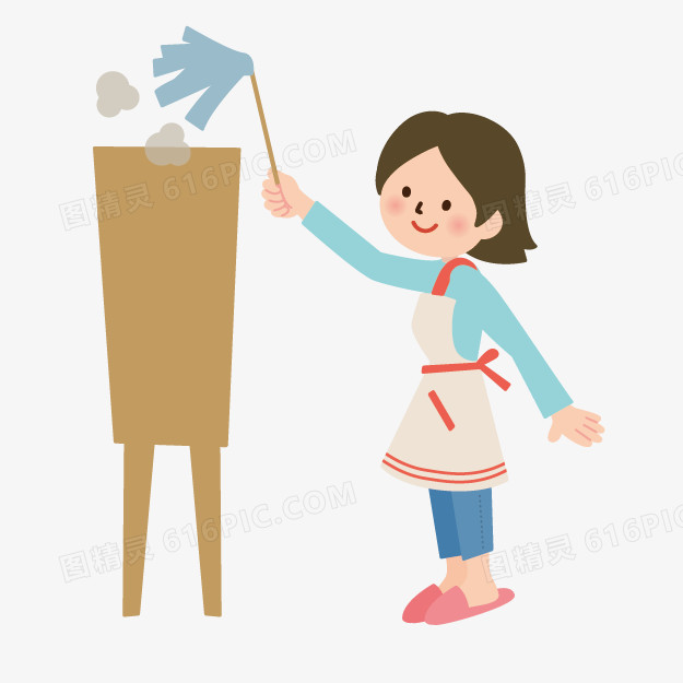白领卡通小人 打扫卫生的妈妈