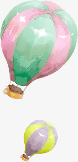 手绘彩色条纹水彩热气球装饰