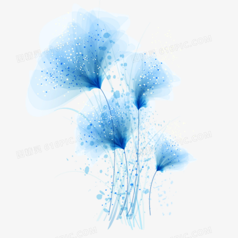 淡蓝色的花水墨效果图