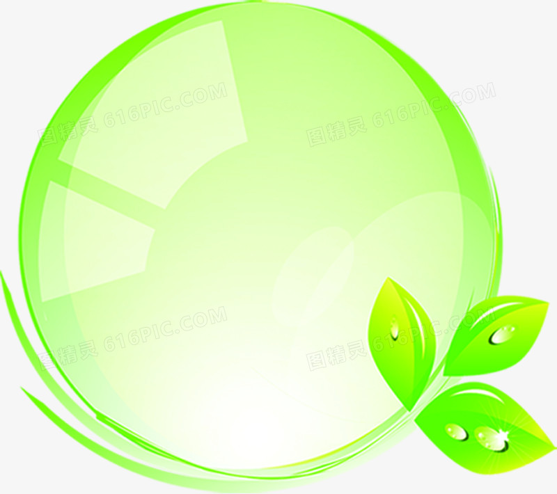 绿色卡通花纹树叶圆形气泡