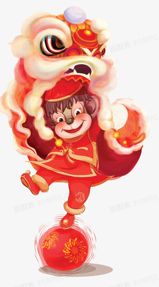 舞狮子春节猴子中国风过年