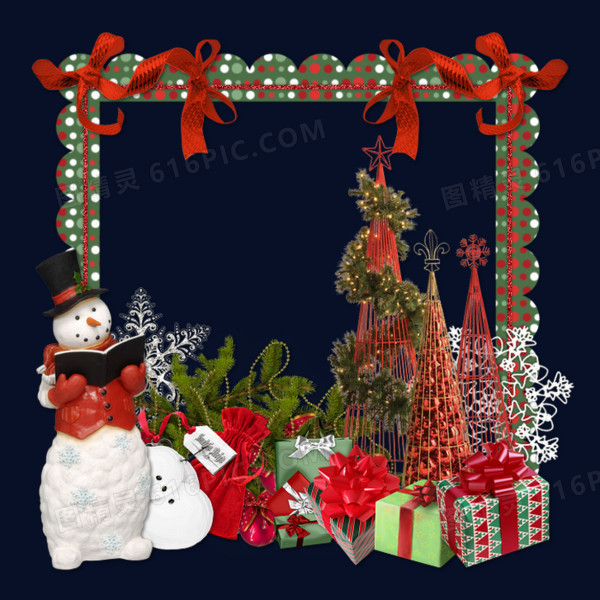 圣诞雪人及礼盒装饰边框