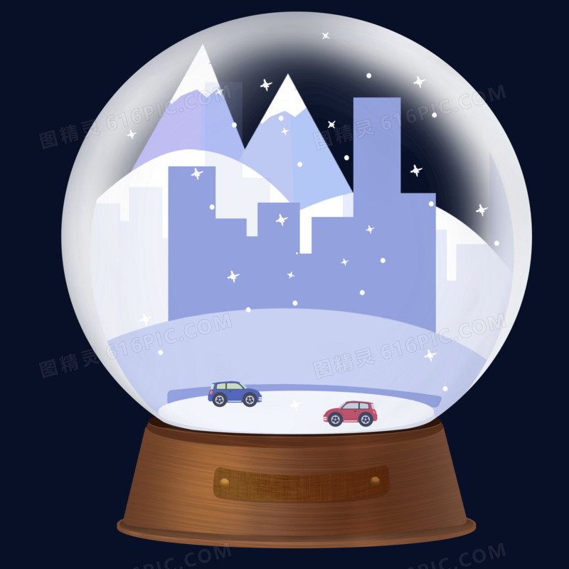 手绘玻璃雪球城市雪景元素