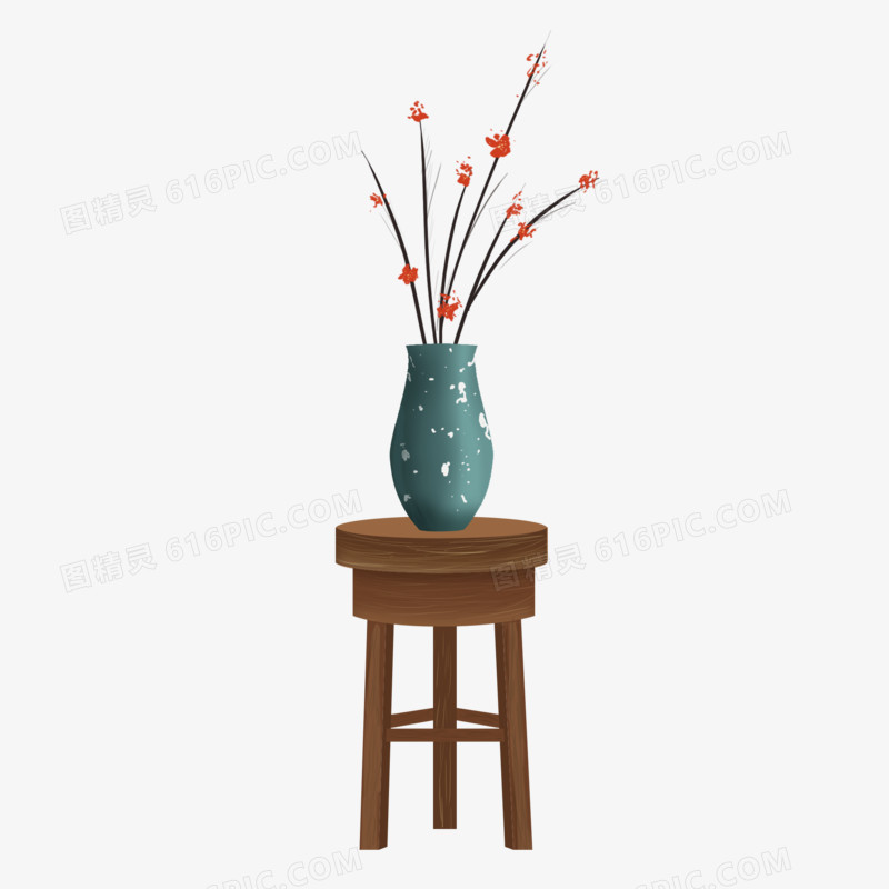  中国风花瓶古风家装古风花架装饰素材