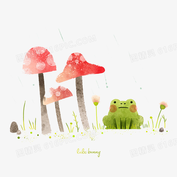 手绘水彩蘑菇青蛙
