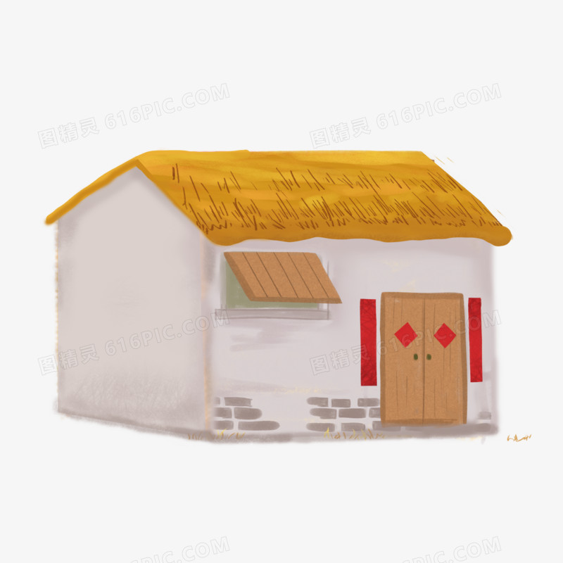 手绘卡通农村小房子元素