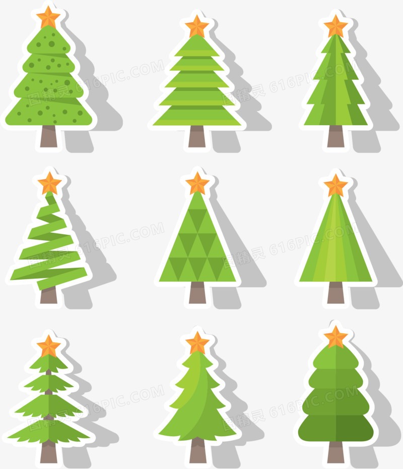 卡通矢量绿色圣诞树
