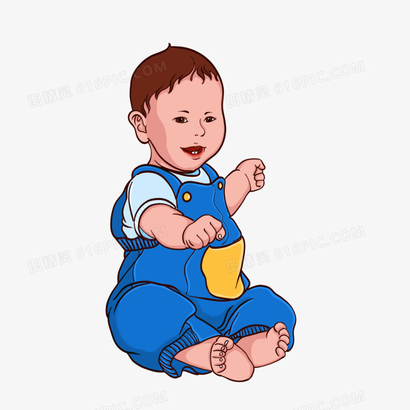 卡通蓝色衣服小婴儿免抠元素