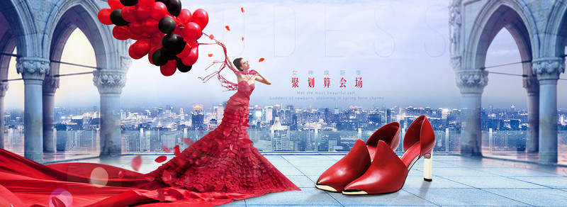 红色婚礼服饰海报