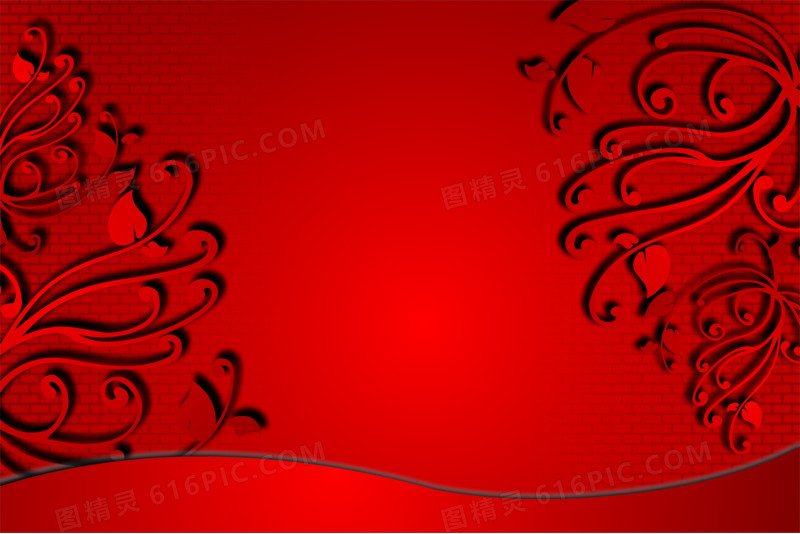 中国风大红色花纹海报壁纸