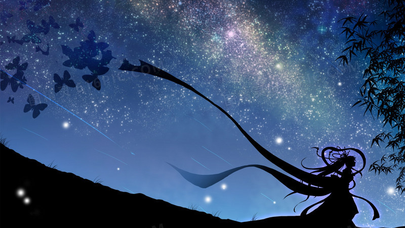 夜空星河仙女动漫海报背景
