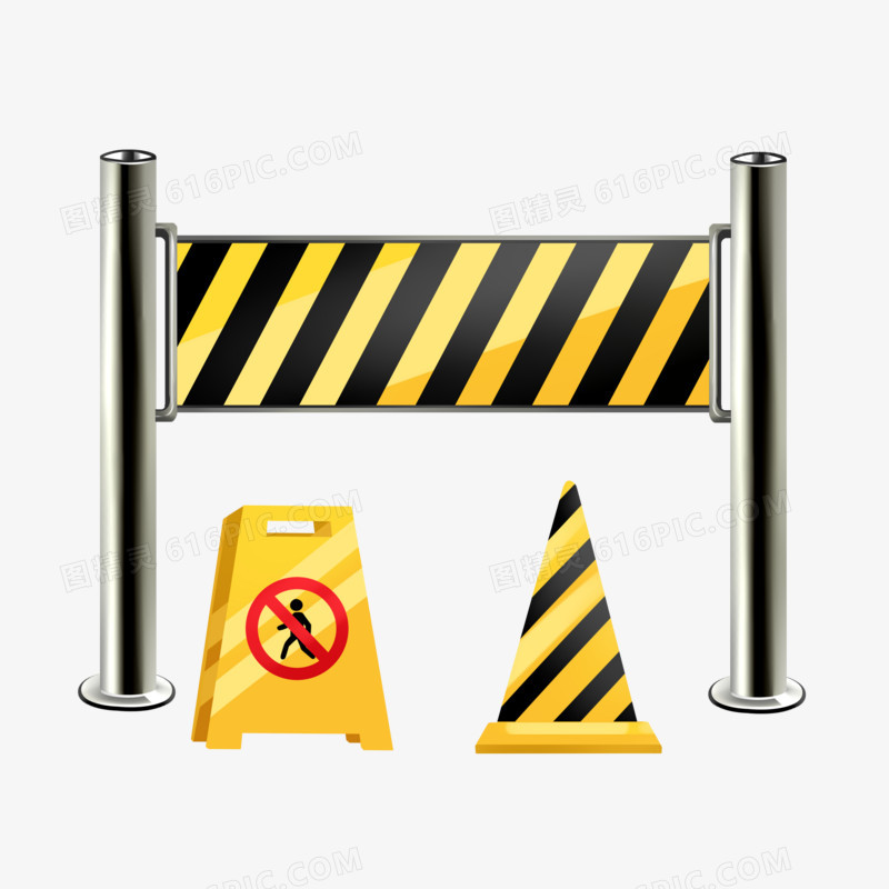黄色道路安全施工防护栏图标元素