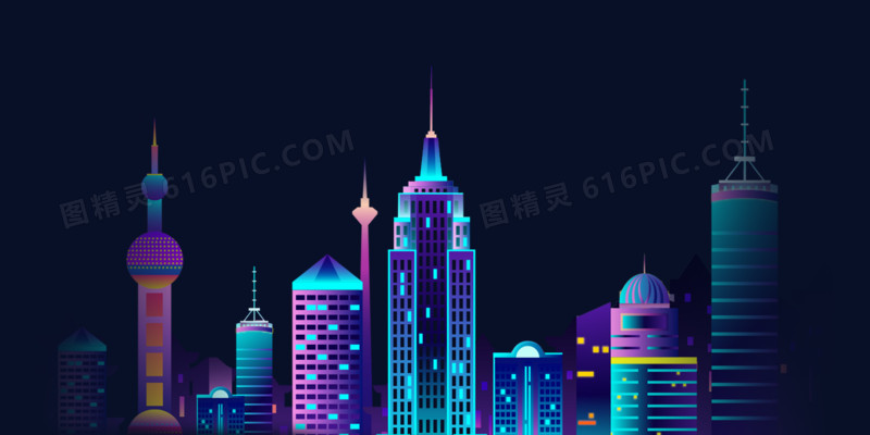 赛博朋克上海城市霓虹建筑素材
