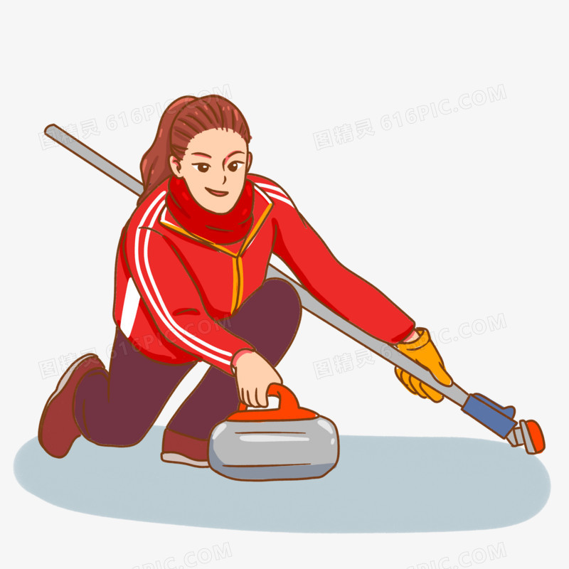 卡通手绘冬奥会运动员冰壶比赛场景素材