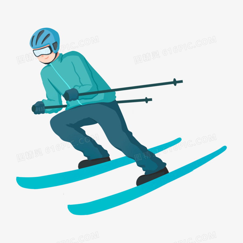 卡通手绘冬季高山滑雪免抠元素