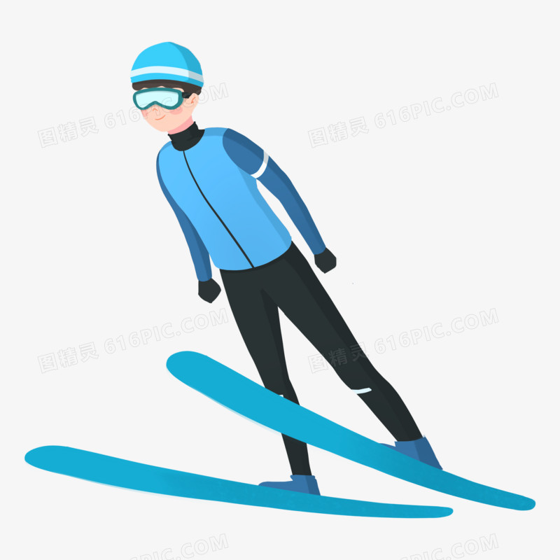 卡通手绘运动员跳台滑雪元素