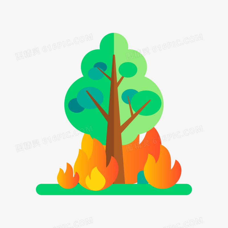卡通手绘森林火灾场景素材