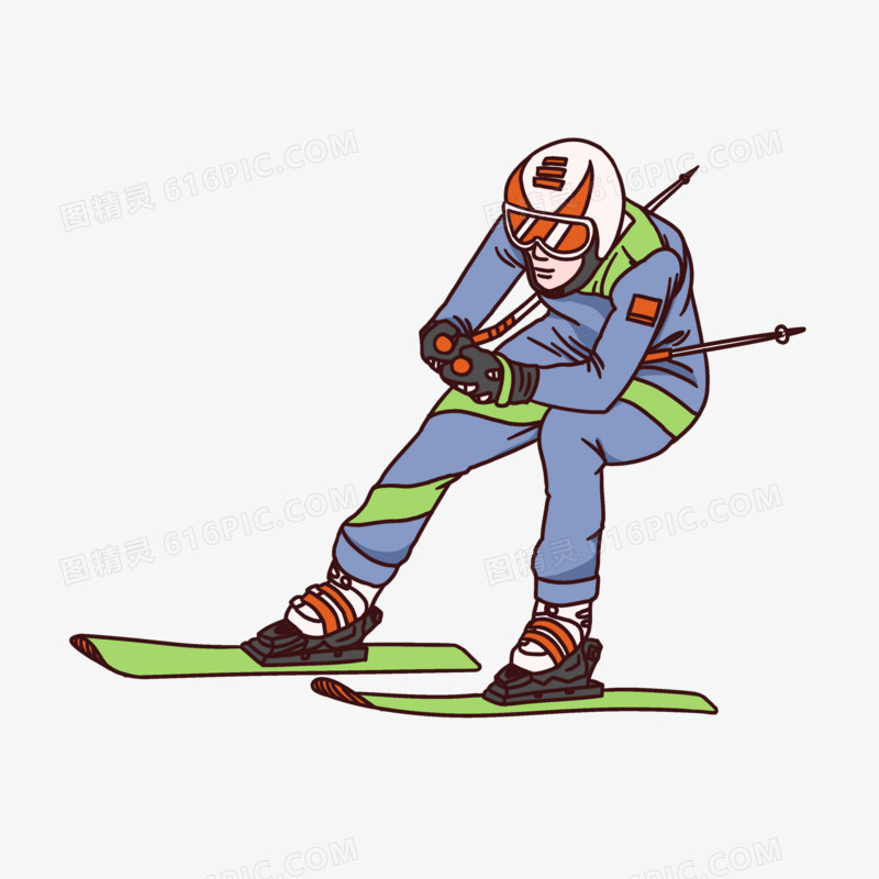 卡通手绘男子滑雪免抠素材