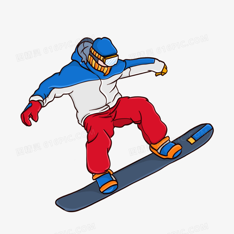 卡通手绘单板滑雪免抠元素