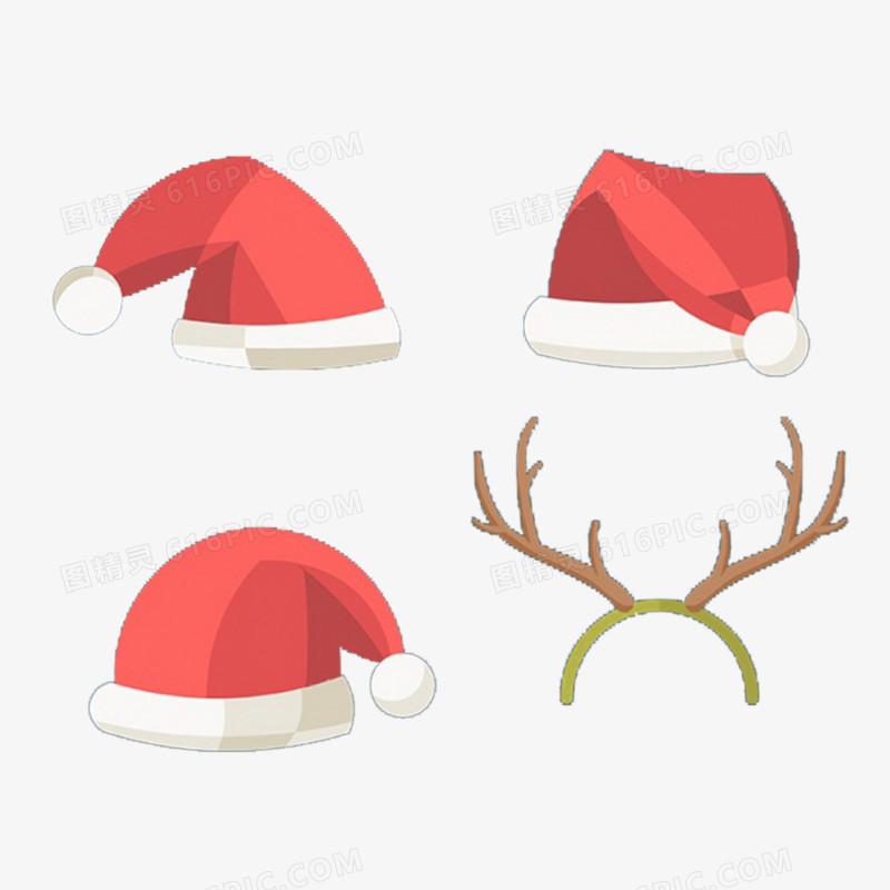 圣诞节红色帽子和鹿角帽子