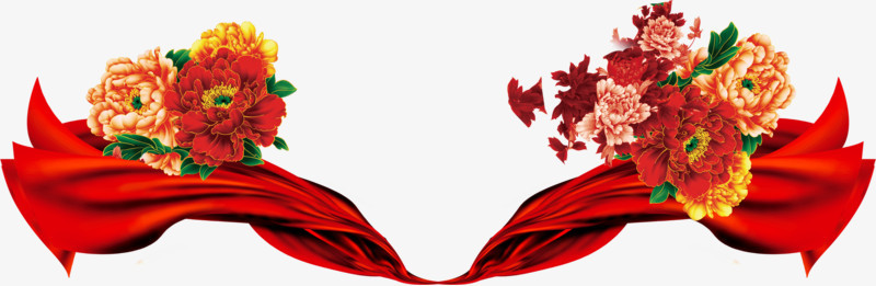 牡丹红色飘带国庆节海报