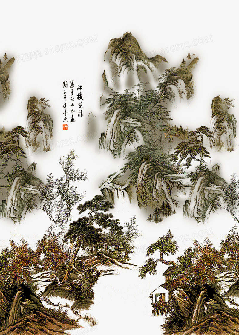 手绘古典素材古典图案 中国风山水画