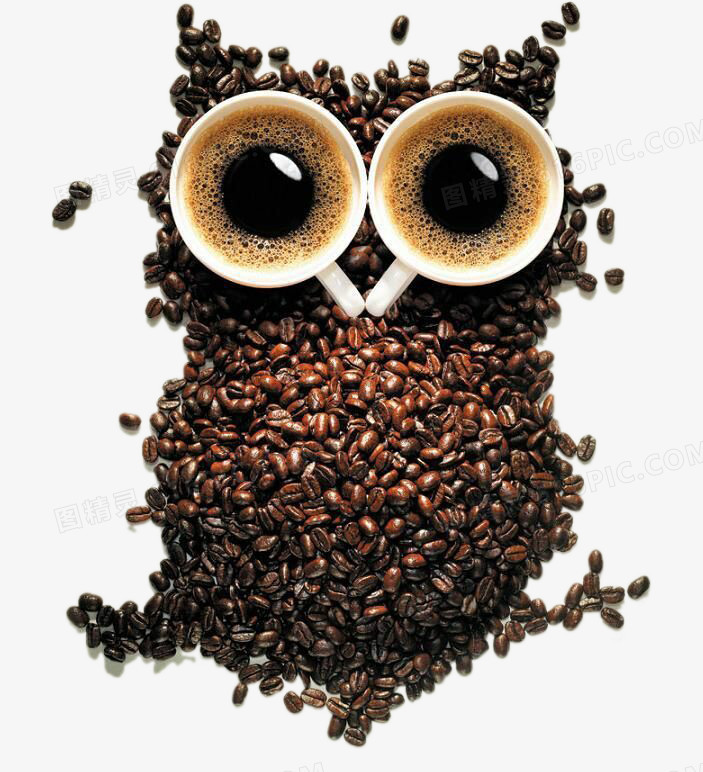 创意设计-咖啡豆与咖啡杯组成的猫头鹰