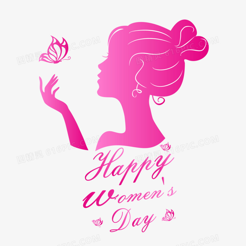 粉色妇女节唯美女性侧面剪影装饰元素