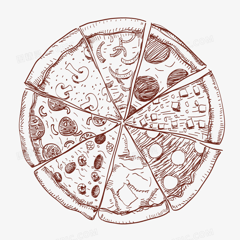 手绘切开的披萨