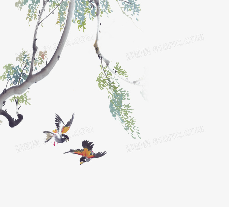 中国风柳树水墨画图