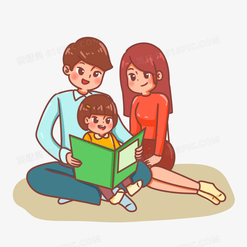 卡通手绘家庭教育亲子阅读场景素材