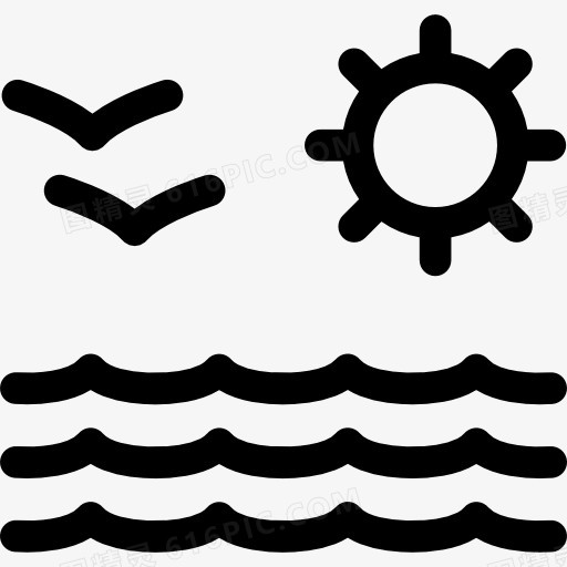 沙滩海景太阳和海鸥夫妇图标