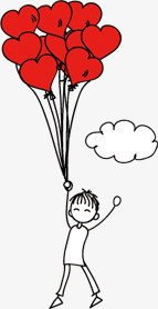卡通男放飞心形气球