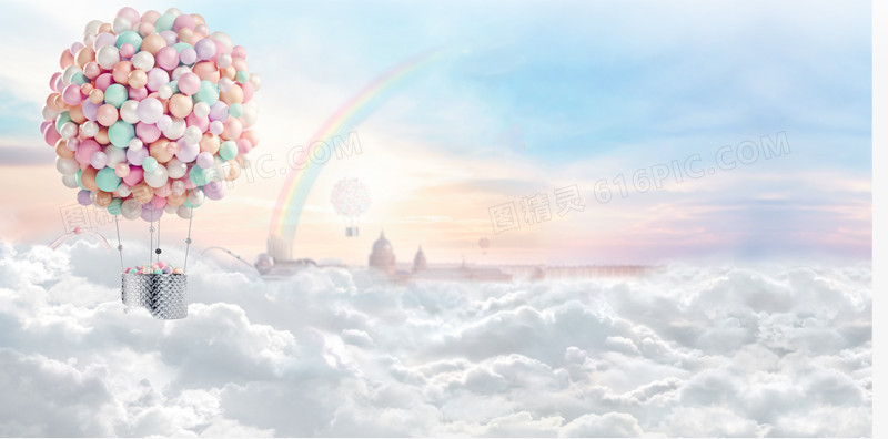 云层上的气球海报背景七夕情人节