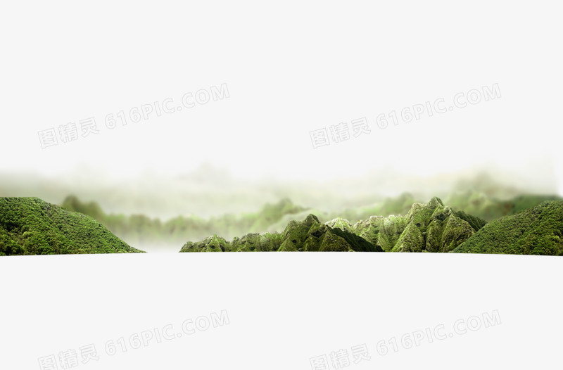 绿色，山水风景，群山，山丘，仙境，雾
