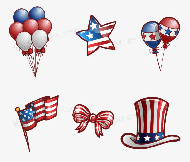 手绘卡通美国帽子国旗气球
