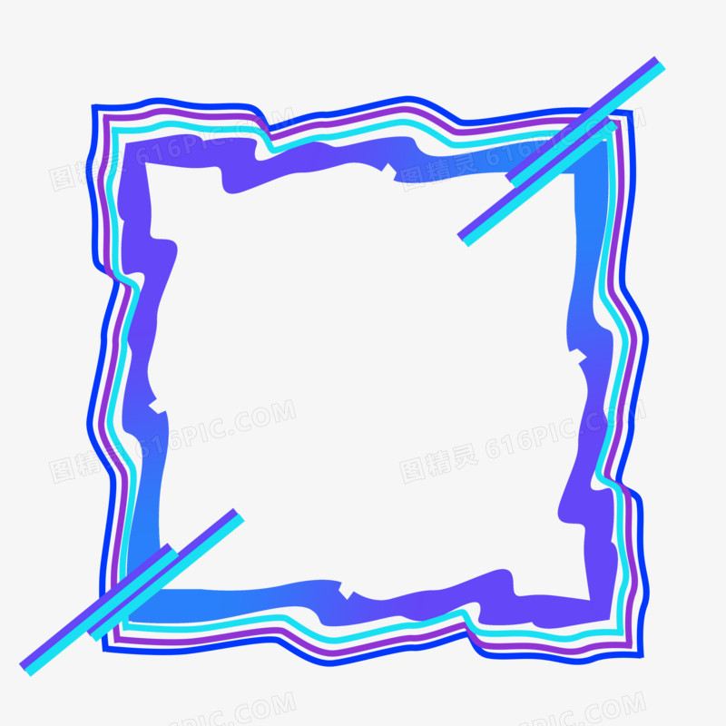 蓝色赛博朋克几何边框素材