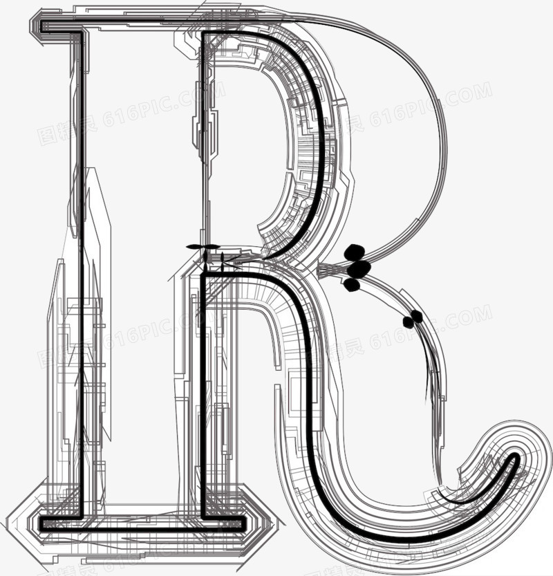 手绘科技R商标素材