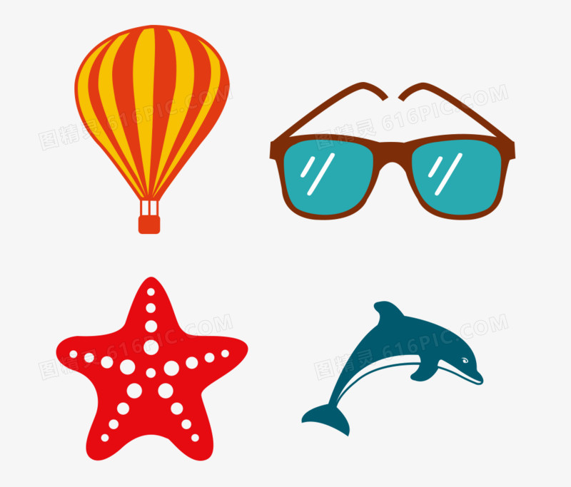 卡通手绘氢气球眼镜贝壳海豚