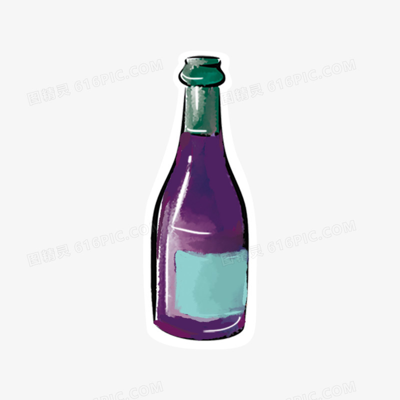 紫色酒瓶贴纸免抠装饰元素